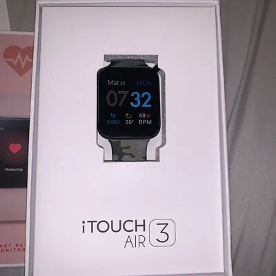 iTouch Air 3 Smartwatch Fitness Tracker: Black With Camo Strap. New. - Image 1 of 4