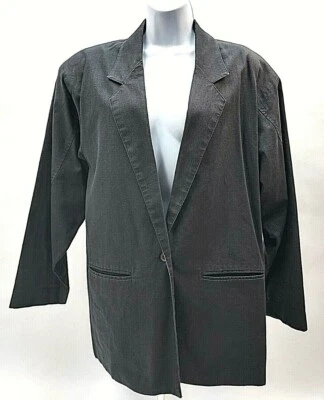 Traje Top Chaqueta Vintage Adolfo Mujer Talla S Forrado Negro 1 Botón Mezcla Lino Foto 1 de 4
