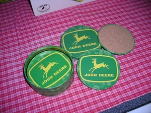 6 Pc JOHN DEERE Metal Coasters w/Cork Bottoms & Collectible Storage Tin - Picture 1 of 1