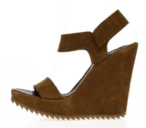 PEDRO GARCIA Women's Brown Suede Wedge Ankle Strap Sandals Sz. 39 - Picture 1 of 6