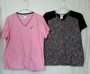 LADIES SCRUBS (set of 2)  NWT SIZE LARGE PINK/GREY & PINK/HEARTS - Picture 1 of 1