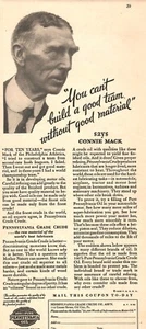 VINTAGE 1930 CONNIE MAC PENNSYLVANIA CRUDE OIL BASEBALL PRINT AD - Picture 1 of 1