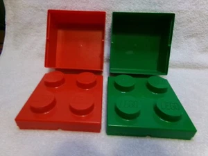 2 Lego  Storage 5" x 5"x 3"  4 Stud Storage Cube Container Green & Red - Picture 1 of 7