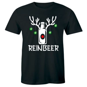 Reinbeer Funny Reindeer Beer Short Sleeve T-Shirt for Men Christmas Holiday Tee - Picture 1 of 2