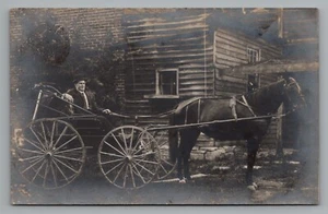Postal Un Caballo y Carruaje con Hombre Bien Vestido Foto Real Plateada RPPC - Imagen 1 de 2