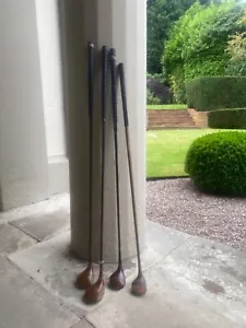 RARE Antique HICKORY R Simpson Carnoustie Leather Golf Club Spalding Trio Woods - Picture 1 of 7