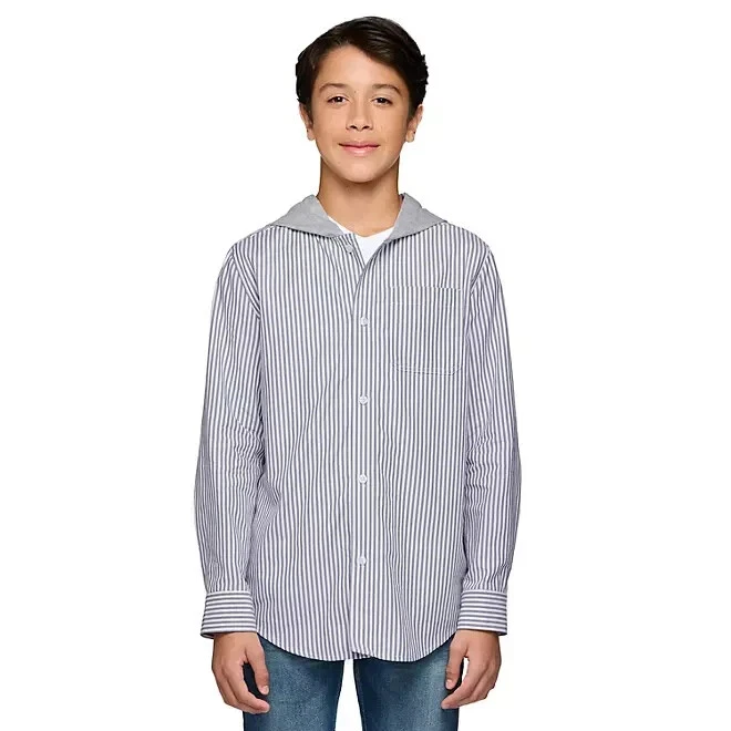 Lucky Brand Boys Hooded Woven Shirt Size S 6/7 Grey - Image 1 of 4