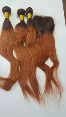 20 + 20 + 20 и 20 закрытия бразильский человеческих волос прямой 2 тона корень ombre 4/30 350g 12A - Изображение 1 из 4