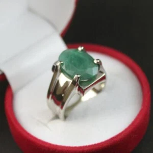 Rare Oval shape Men and Women Natural Green Emerald Ring Sterling SIlver 925 - Picture 1 of 10