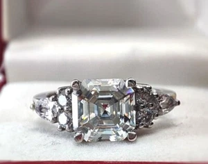 Klassischer Jubiläumsring 925 Sterlingsilber 2,25 kt Asscher weißer Moissanit, - Bild 1 von 11
