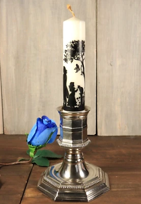 Ancien Bougeoir Flambeau en Bronze Argenté Style Regence pour Bougie Large - Photo 1/4