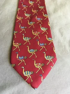 BURBERRYS London Vintage Red Ostrich Print Silk Neck Tie, Made in England - Picture 1 of 11
