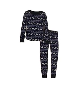 Holiday Time Kids Navy Blue 2 Piece Reindeer Snowflake Long Sleeve Pajamas Sz 5T - Picture 1 of 5