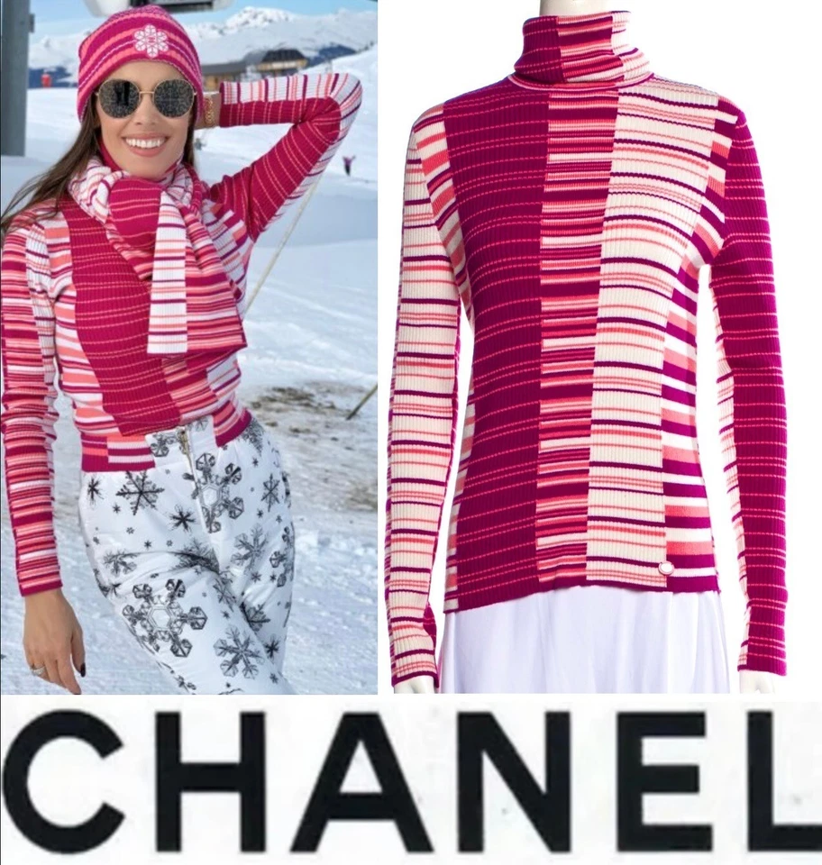 Chanel 2019 Rosa Blanco Rayas Suéter Top 34 36 38 2 4 6 Camisa Cuello Chaqueta M S Foto 1 de 4