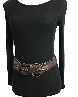 Women's Belt L-XL Brown Braided Casual Jeans Dress Gold Buckle Ladies - Изображение 1 из 4