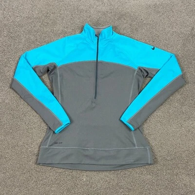Pullover Nike Pro DriFit 1/2 cremallera manga larga para mujer gris medio azul 607562-091 Foto 1 de 4