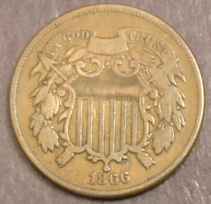 1866 Two Cent Piece Fine Lot 804 - Picture 1 of 2