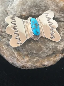 Kingman Turquoise Indian Sterling Silver Navajo Pin Pendant 08666 - Picture 1 of 12