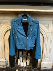 Iro Ashville Lamb Leather Motorcycle Jacket Blue Turquoise 38 US 6 Small-Med - Picture 1 of 3