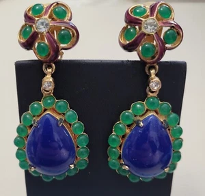 Vintage KENNETH JAY LANE KJL Gold Green Blue Purple Gemstone Chandelier Earrings - Picture 1 of 5