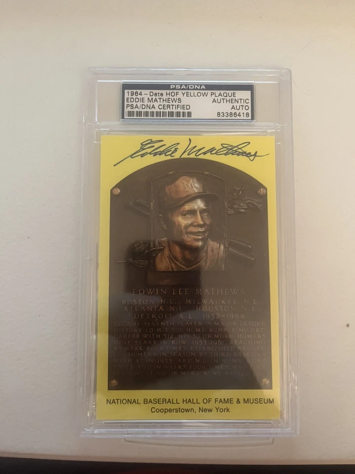 1964 Baseball HOF Postcard EDDIE MATHEWS Autographed - PSA  Authentic - Image 1 of 1