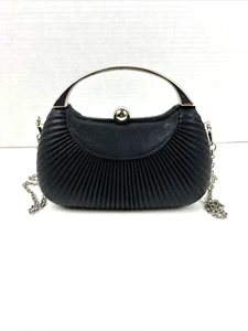 Natasha VTG Purse Satin Evening Cocktail Clutch Hard Case Black Removable Strap - Picture 1 of 12
