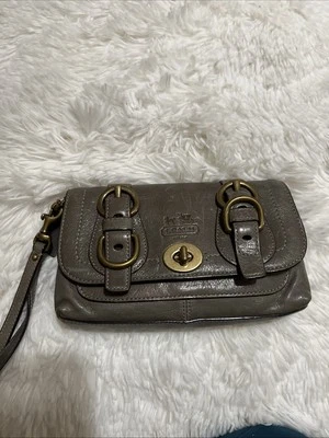 COACH Legacy Garcia Gray Leather Wristlet Clutch Turnlock Flap 2-Position Strap - Image 1 of 4