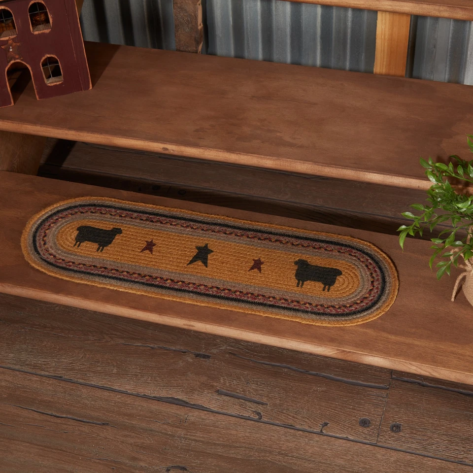 Pisada de escalera Heritage Farms yute primitivo 8,5x27 piso ovalado de ovejas marcas VHC Foto 1 de 4