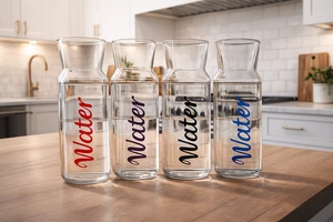 2 Pack Glass Water Bottles with Cup Lids – 1 Litre Premium Borosilicate Bedside - Picture 1 of 8