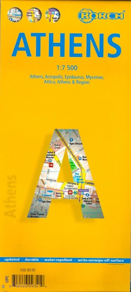 Mapa de Atenas, Grecia, laminado y plegado por mapas Borch Foto 1 de 1