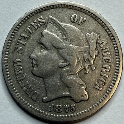 1875 US 3 Cent Nickel 3c Short Lived Type Coin Exact Coin Imaged #3C148 - Image 1 of 2