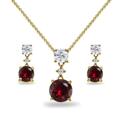 Juego de collar y aretes de topacio blanco y rubí creado en plata chapada en oro Foto 1 de 3