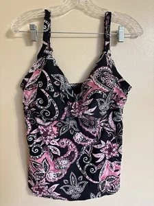 Croft & Barrow 16W Tankini Top Swim Bathing Suit Top Only Padded Black Floral - Picture 1 of 7