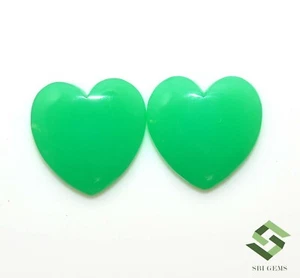 15x15 mm Natural Chrysoprase Heart Shape Cabochon Pair 12.87 CTS Loose Gemstone - Picture 1 of 6