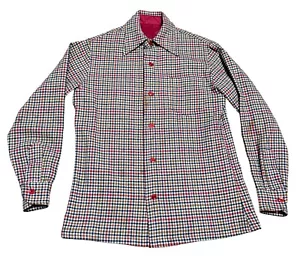 VTG PLAID WOOL FLANNEL SHIRT SHACKET SZ S RED BLUE WHITE BUTTON FRONT MENS - Picture 1 of 7