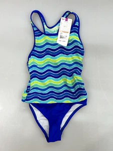 Girls size 12 Speedo 1-Piece Royal Blue & Green Wavy Swim Suit NWT Swimsuit - Picture 1 of 2