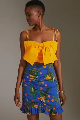 FARM RIO Mini Skirt X Anthropologie Womens Blue Designer Ruched Floral -RRP £120 - Image 1 of 4