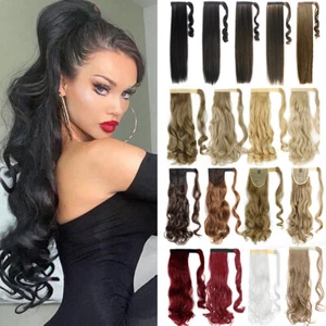 Real As Human Clip In Hair Extensions Straight Wave Ponytail Wrap On Pony Tail - Picture 1 of 40