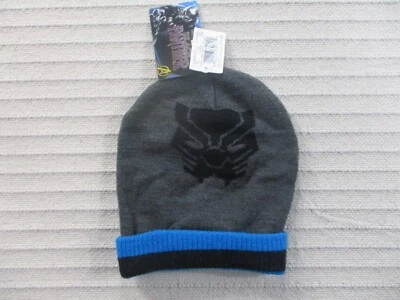 Black Panther Beanie Adult Gray Cuff Knit Marvel Stretch Blue Acrylic New - Image 1 of 4