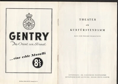 PROGRAMMHEFT Theater am Kurfürstendamm "DER SCHWIERIGE" R. Steinboeck, P. Weck - Bild 1 von 3