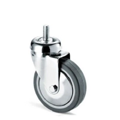 RUOTA GOMMA GRIGIA CARRELLO PERNO FILETTATO PIASTRA GIREVOLE FISSA FRENO ARREDO - Immagine 1 di 4