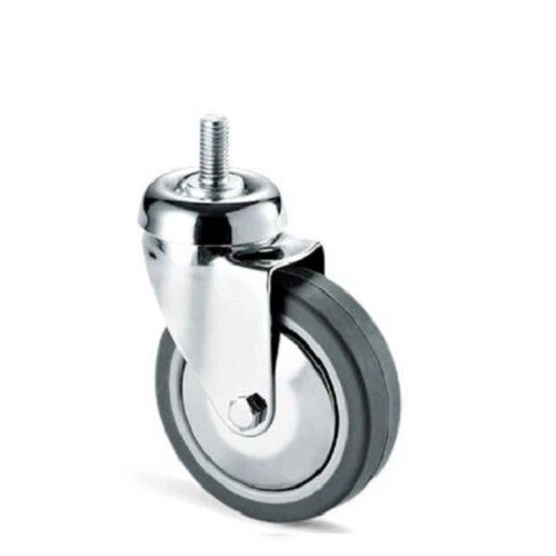 RUOTA GOMMA GRIGIA CARRELLO PERNO FILETTATO PIASTRA GIREVOLE FISSA FRENO ARREDO - Immagine 1 di 4