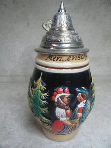 Alter Bierkrug Keramikkrug Weinkrug mit Zinndeckel 0.5l Menzenschwand (687) - Bild 1 von 10