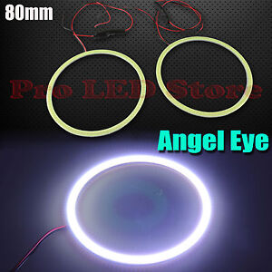 2x Angel Eyes COB Halo Ring White 80mm LED Light Headlight Fog Housing