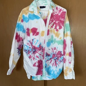 Tie-Dye Polo Ralph Lauren Shirt Women 10 Lively Hippie Core, 70s Boho Artsy #e26 - Picture 1 of 18