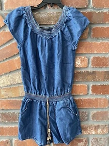 Wallflower Girls Romper Shorts Dress Summer Cotton Blue Denim Size M 10/12 - Picture 1 of 5