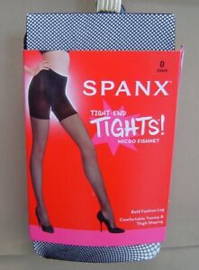 NWT $42 SPANX Size D MICRO FISHNET MID-THIGH SHAPING TIGHTS Black 963