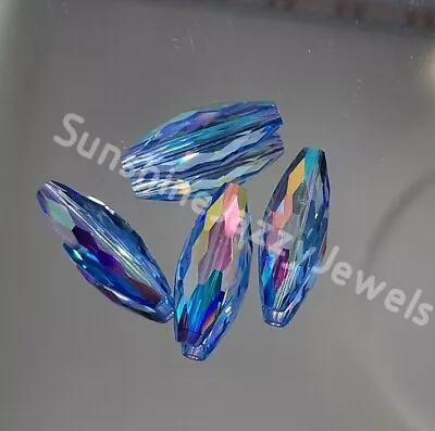 4pc Swarovski Crystal Light Sapphire AB Long Oval 5207 Beads; 17mm, 20mm, 25mm - Image 1 of 4