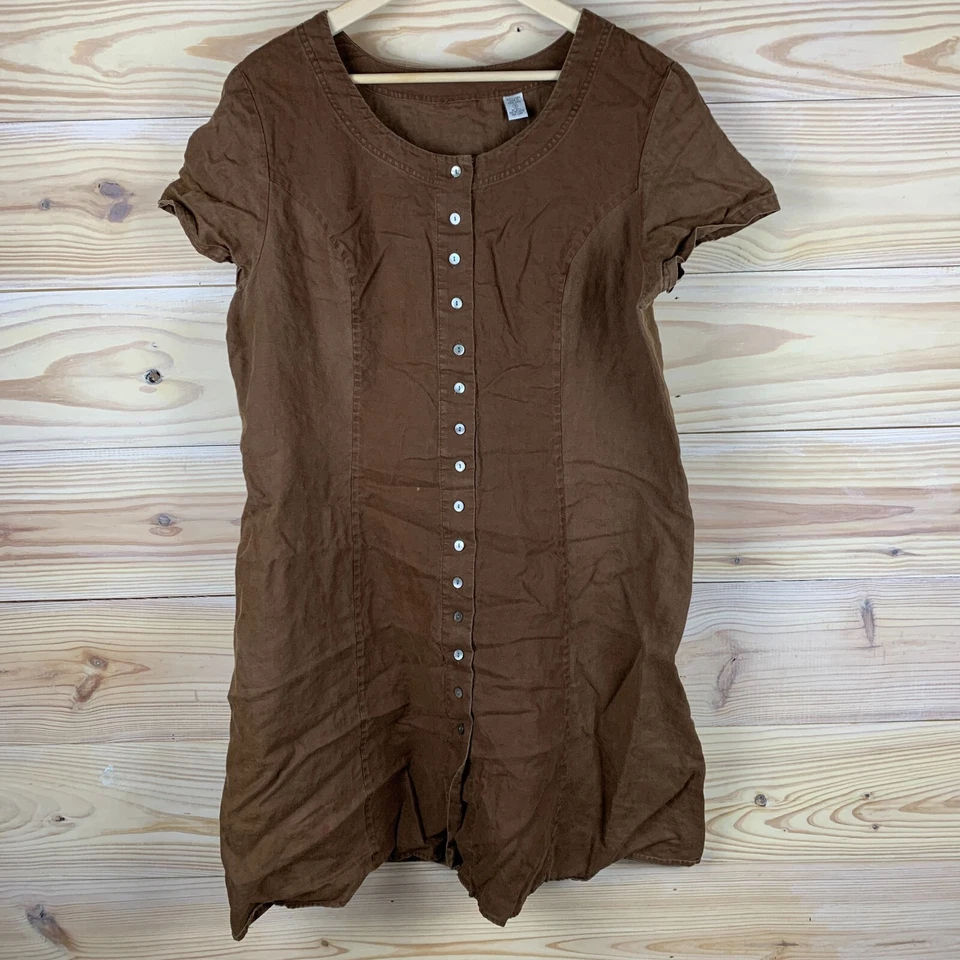 Vestido De Colección Amanda Smith Lino 16 Marrón Corbata Cintura Botón Delantero Foto 1 de 4