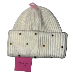Kate Spade Beanie Winter White Rainbow Embellished Rhinestones Crystals Hat $98 - Picture 1 of 8
